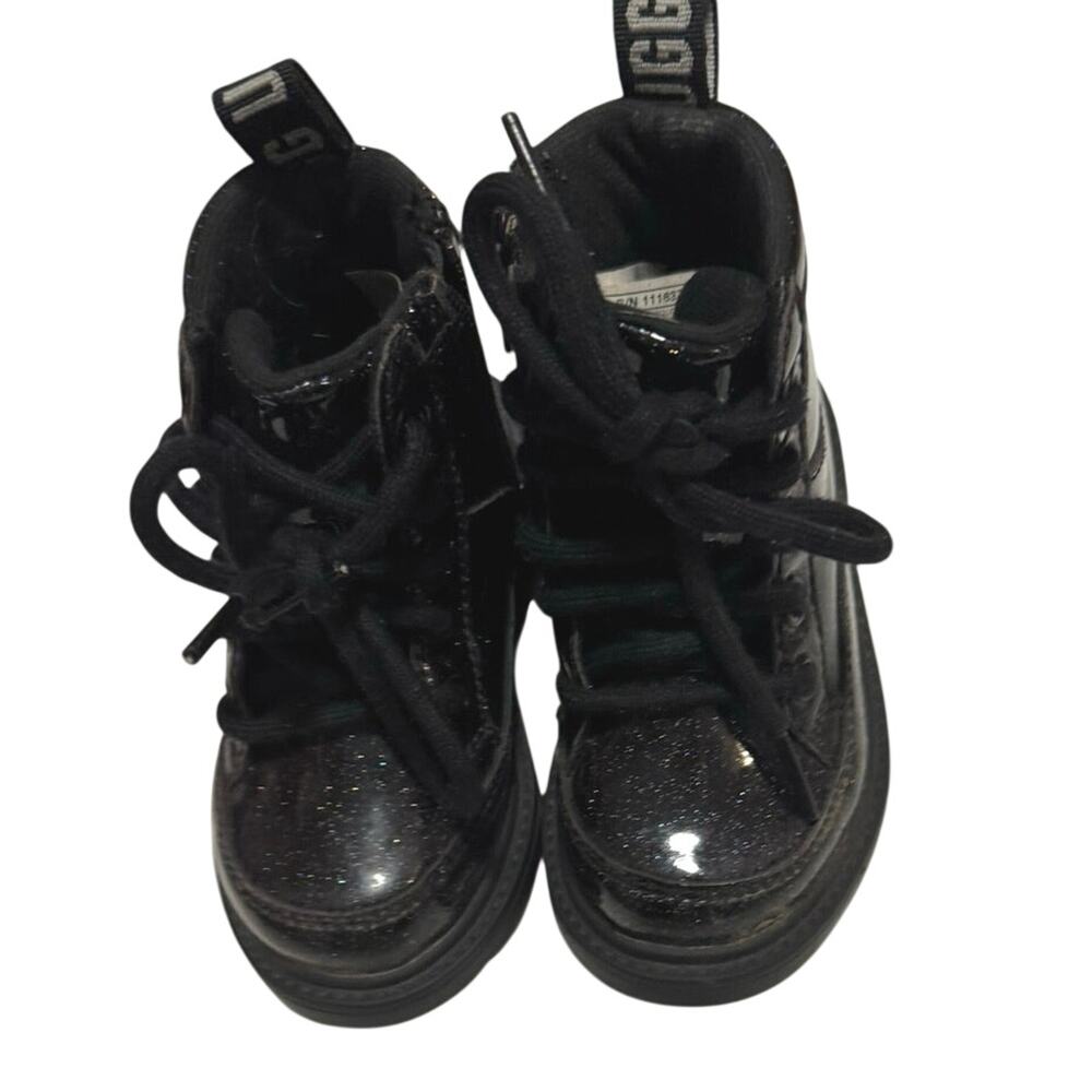 UGG Black Sparkle Robley Glitter Leather Lace Up Combat Boots Toddler Size 6T
